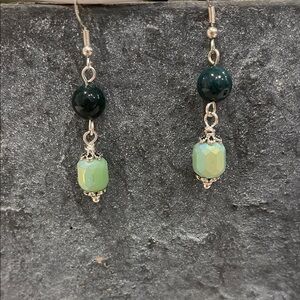 Elegant Green and Alloy Silver Dipped  Dangle Earrings